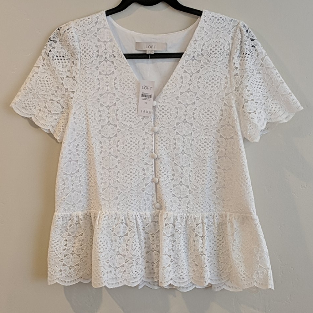 Loft White Lace Peplum Top